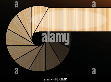 Immagine astratta di una vista verso il basso un legno lucido scuro scalinata a spirale Illustrazione Vettoriale