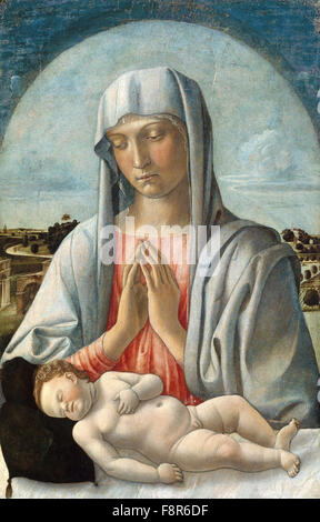 Giovanni Bellini - Giambellino - Madonna adorare il Bambino addormentato Foto Stock