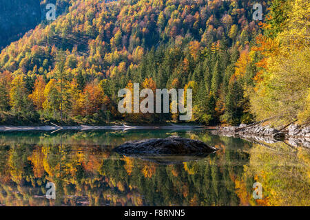 Autunno umore dalla Kleiner Ödsee lago, Totes Gebirge, Almtal, Austria superiore, Austria Foto Stock