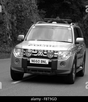 Cooperazione di polizia e medical 4x4's con luci blu nel Somerset, vicino a Cheddar. Foto Stock