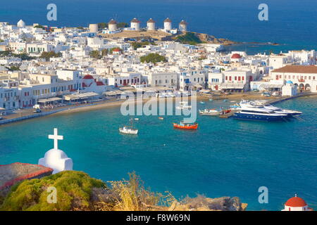 Vista aerea di Mykonos città vecchia, Chora - Mykonos Island, Grecia Foto Stock