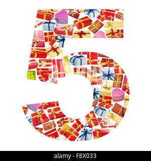 Numero realizzato da giftboxes su bianco Foto Stock
