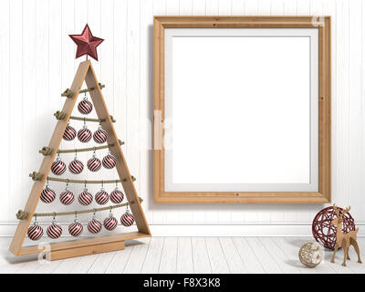 Mock up blank picture frame, decorazione di Natale. 3D render illustrazione Foto Stock