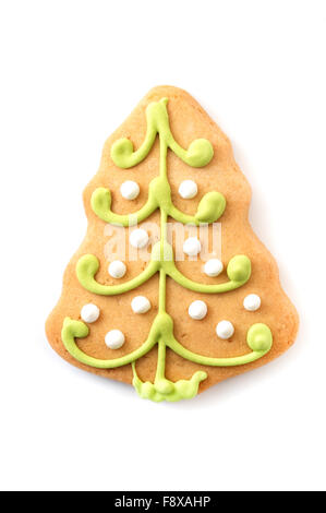 Albero di natale cookie in un backgroud bianco Foto Stock