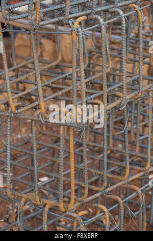 Aste in acciaio o barre utilizzati per foro di costruzione pole preparare per la colata di cemento basamento Foto Stock