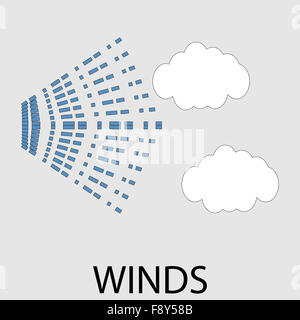 Icona di venti meteo. Portata del flusso di aria, typhoon previsione, climatologia uragano, windy widget di interfaccia tornado. Vector art des Foto Stock