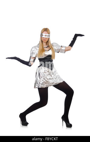 Donna in tech concetto isolato su bianco Foto Stock