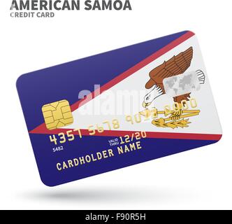 Carta di credito con American Samoa bandiera sfondo per la banca, presentazioni e business. Isolato su bianco Illustrazione Vettoriale