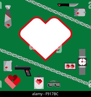 San Valentino simboli mens accessori set di icone di Design piatto Illustrazione Vettoriale