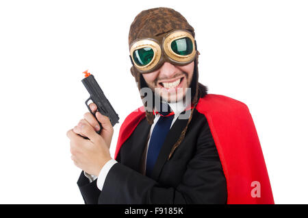 Uomo che indossa abiti di colore rosso nel concetto di divertenti Foto Stock