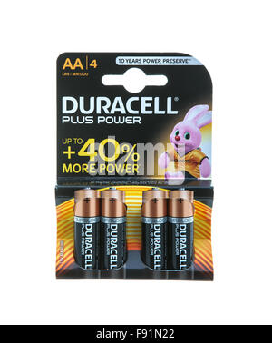 Pack di Duracell batterie AA Duracell è un marchio americano di batterie e smart power solutions fabbricato da P&G Foto Stock