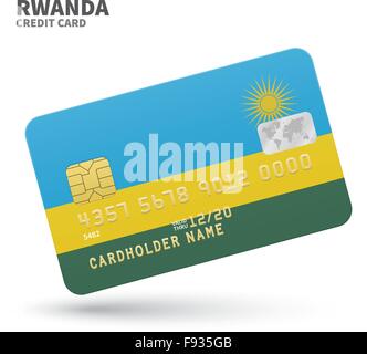 Carta di credito con il Ruanda bandiera sfondo per la banca, presentazioni e business. Isolato su bianco Illustrazione Vettoriale