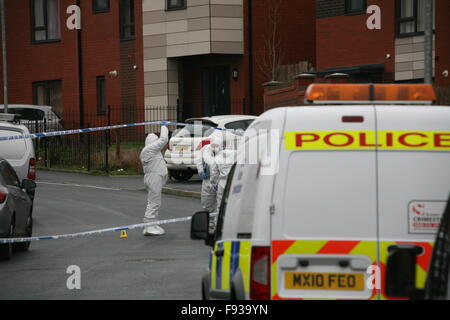 Bolton, Regno Unito. Xiii Dec, 2015. Bolton e Polizia di Greater Manchester MIT omicidio inchiesta dopo che un uomo è stato pugnalato a Brightmeadow vicino, Beightmet, Bolton Credito: Peter Simpson/Alamy Live News Foto Stock