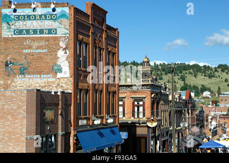 Casinò, negozi e magazzini, Main Street, Cripple Creek, Colorado, STATI UNITI D'AMERICA Foto Stock