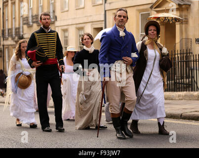 Caratteri su teh Jane Austen sfilata in bagno, Settembre 2014 Foto Stock