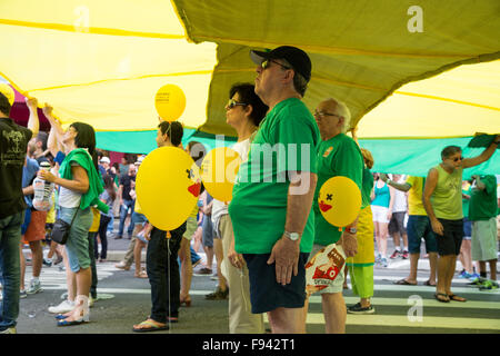 San Paolo, Brasile. 13 dicembre 2015. I dimostranti detengono una bandiera gigante con la parola "impeachment" mentre cantano l'inno nazionale brasiliano durante una manifestazione che chiede l'impeachment del presidente brasiliano Dilma Rousseff in viale Paulista, San Paolo, Brasile. Credit: Andre M. Chang/Alamy Live News Foto Stock