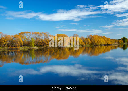 Colore di autunno e Clutha River a Kaitangata, vicino Balclutha, Sud Otago, Isola del Sud, Nuova Zelanda Foto Stock