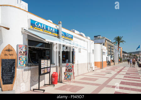 Cal Tony Bar sulla promenade, Platja de S'Abanell, Blanes, Costa Brava, provincia di Girona, in Catalogna, Spagna Foto Stock