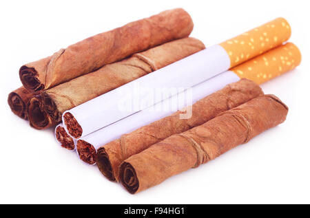 Asciugare le foglie di tabacco di sigaretta su sfondo bianco Foto Stock