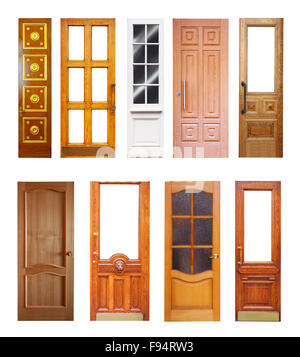 Serie di porte in legno. Isolato su sfondo bianco Foto Stock
