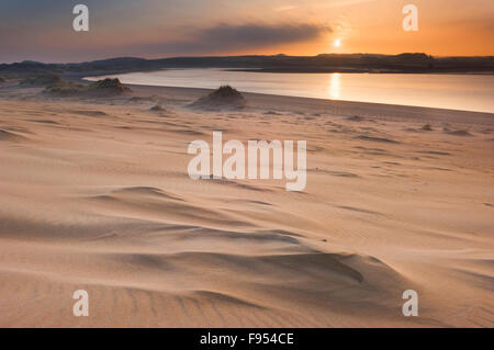 Forvie Riserva Naturale Nazionale al tramonto, guardando oltre l'Ythan Estuary - vicino a Newburgh, Aberdeenshire, Scozia. Foto Stock