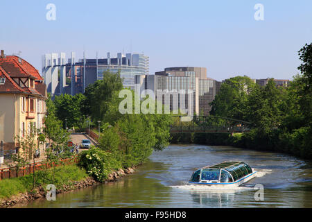 La Francia, l'Alsazia, a Strasburgo, il Parlamento europeo, il fiume Ill, Foto Stock