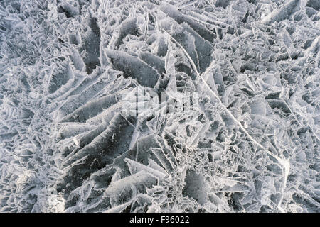 Modelli di ghiaccio sul lago di Abramo, Kootenay Plains, Alberta, Canada Foto Stock