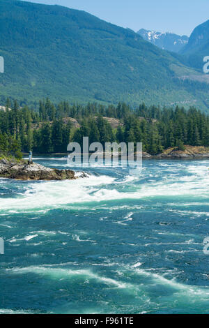 Skookumchuck si restringe, marea di declino Sechelt ingresso, Sunshine Coast, British Columbia, Canada Foto Stock