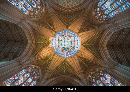 La centrale in legno torre ottagonale nel medievale cristiana Cattedrale di Ely, Inghilterra. Foto Stock