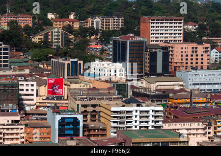 Kampala CBD vista guardando ad est dalla collina di Kampala, CBD, Kampala, Uganda Foto Stock