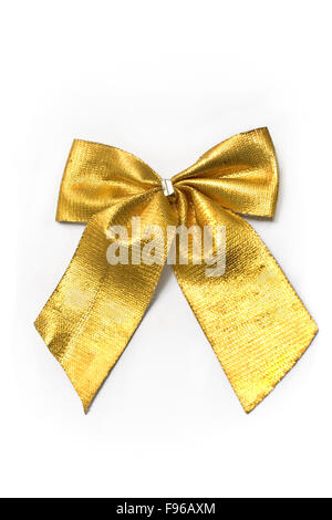 Golden dono bow ribbon isolato su bianco Foto Stock