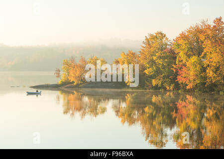 La pesca di mattina, Fiume Vermiglio, coregone, città di maggiore Sudbury, Ontario, Canada Foto Stock