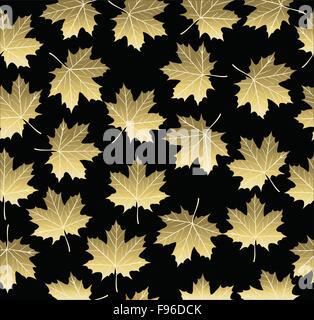 Oro acero Foglie di autunno autunno concetto seamless pattern su sfondo nero. Ideale per carta, la carta di avvolgimento o stampare texture. Illustrazione Vettoriale