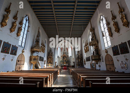 Interno, chiesa parrocchiale di San Giovanni Battista, neogotica, Bad Hindelang, Algovia, Baviera, Germania Foto Stock