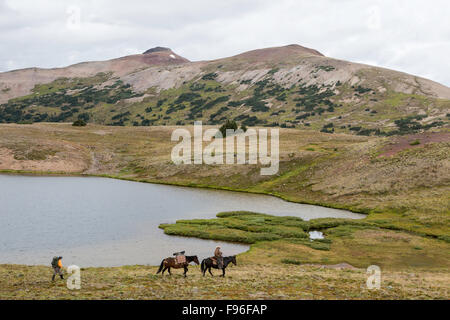 Canada, British Columbia, Tweedsmuir Park, regione Chilcotin, Chilcotin Arca, Rainbow montagne, supportato a cavallo escursioni, Foto Stock