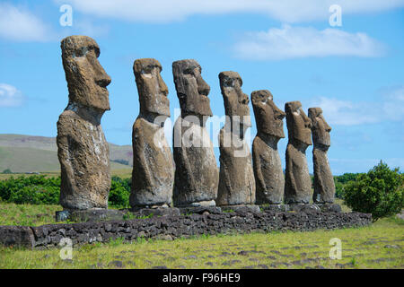 Il cerimoniale moai, Akivi, Isola di Pasqua Foto Stock
