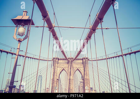 Vintage tonica foto del Ponte di Brooklyn a New York City, Stati Uniti d'America. Foto Stock