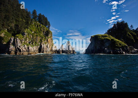 Fatto cenno allure nella bellissima prospettiva del Parco nazionale di Kenai Fjords in Alaska centromeridionale vicino alla città di Seward. Foto Stock