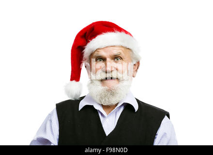 Il vecchio uomo barbuto in santa hat isolati su sfondo bianco Foto Stock