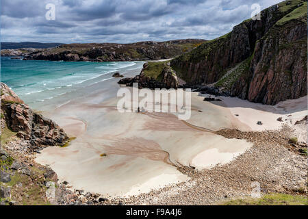 Ceannabeinne Bay, vicino a Durness nel lontano nord punta occidentale della Scozia Foto Stock