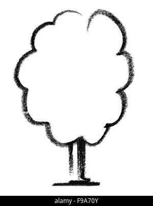 Crayon-verniciato tree icona nel retro bianco Foto Stock