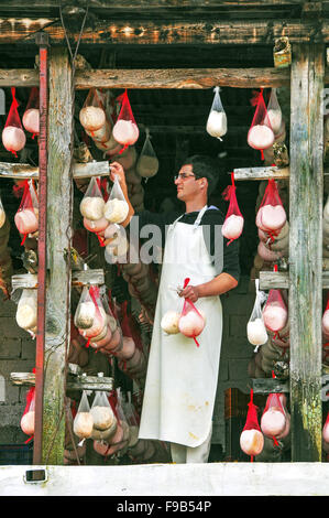 Formaggio tradizionale a base di latte e formaggio maker trovato alla montagna Lidoriki allevamento comune nella regione Grecia FOCHIDA, GRECIA CENTRALE Foto Stock