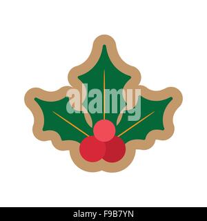 Icona di piatto su sfondo bianco Natale vischio Illustrazione Vettoriale
