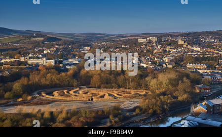 Sunny panorama di Lewes, nel Sussex in inverno con Lewes Railwayland Foto Stock