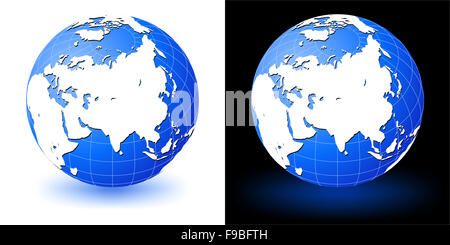 Illustrazione del globo terrestre su bianco e nero sfondi con candelette di ombra. Foto Stock