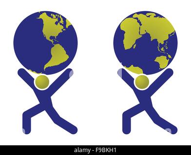 L'uomo astratto silhouette azienda globo terrestre sulle spalle illustrazione. Illustrazione Vettoriale