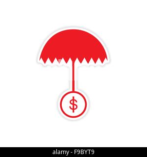 Adesivo elegante su carta ombrello e monete Illustrazione Vettoriale