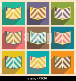 Piatto con concetto di ombra e di mobile application libro aperto Illustrazione Vettoriale