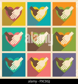 Piatto con concetto di ombra e di mobile application amore Illustrazione Vettoriale