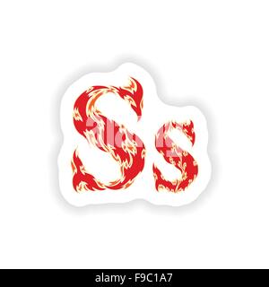 Adesivo font fiery red letter S su sfondo bianco Illustrazione Vettoriale